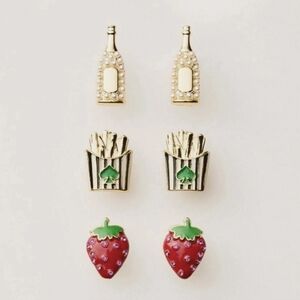 NWT Kate Spade/Target Earrings - Set Of 3 (Fries, Champagne, Strawberries)